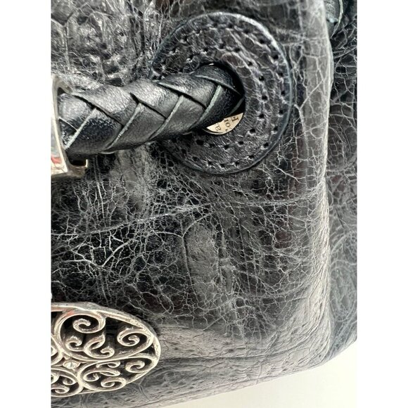 Brighton Drawstring Charcoal Gray Faux Croc & Pebbled Leather with Silver Accent - Picture 4 of 14